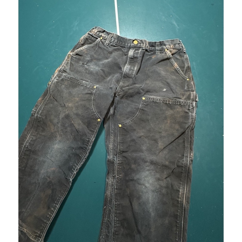 Vintage Carhartt Double Knee Pants Size 32x28 Faded Black BLK B01 Distressed USA - Picture 3 of 16